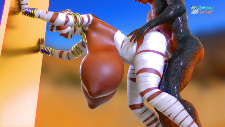 False Ember: 巨大で重い垂れ下がった乳房を持つ古代のミイラ女王が、崇拝者を砂漠繁殖のために複数の体位へと導く