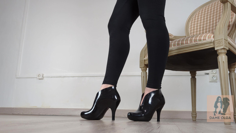 Dame Olga: (705) Shoe Collection: High Heel Black Jelly Ankle Boots - Dame...