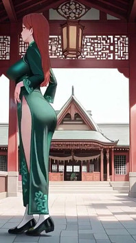 빨간 머리와 에메랄드 치파오! 동부 안뜰에서 게으른 유혹