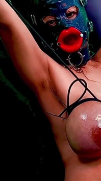 Gimp mask hucow tied tit busting
