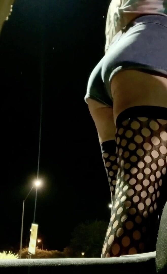 CindieLove: Sexy ass tight jean shorts and fishnets on outdoor display...