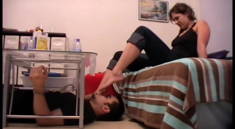 Foot Girls: Foot slave under the table