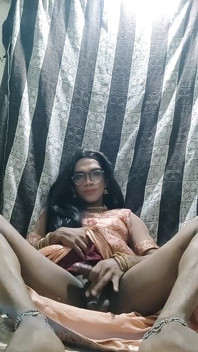 Desi Indian Shemale Cumming in Traditional Lehanga and Eating Her Own Cum