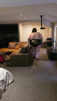 Sexy SSBBW Ass and Belly Walking in Leather Suit Part 2