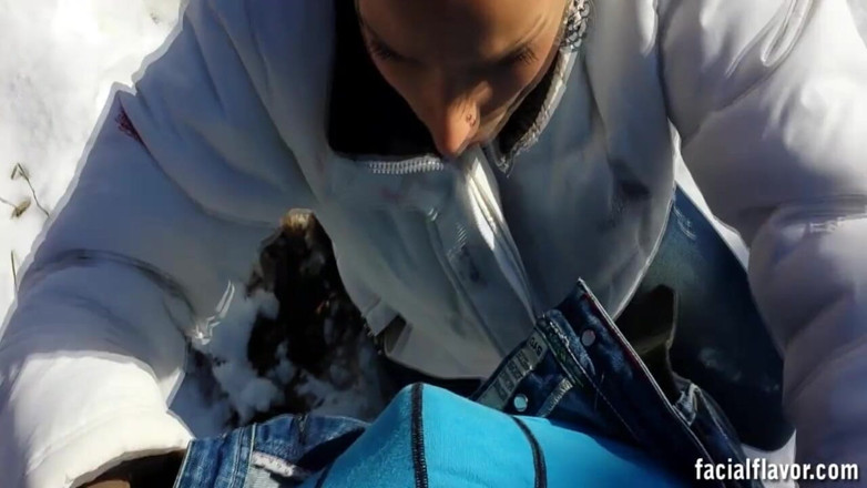 Facial flavor: Sensual POV blowjob outdoors on snow