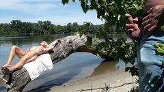 Hairy Granny Gets Anal Fucked on He Beach