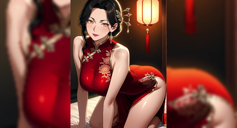 AI Porn: Vestido vermelho sedutor Waifu