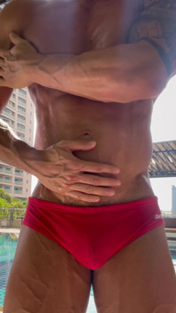 Hot Asian Muscle Hunk, Joey Rhyder Oiled up at the Pool