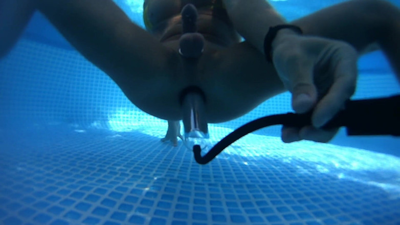 Latex Toys: Underwater cock &amp; ass pumping 2