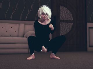 Waifu club 3D: 2B kreunt en masturbeert haar poesje