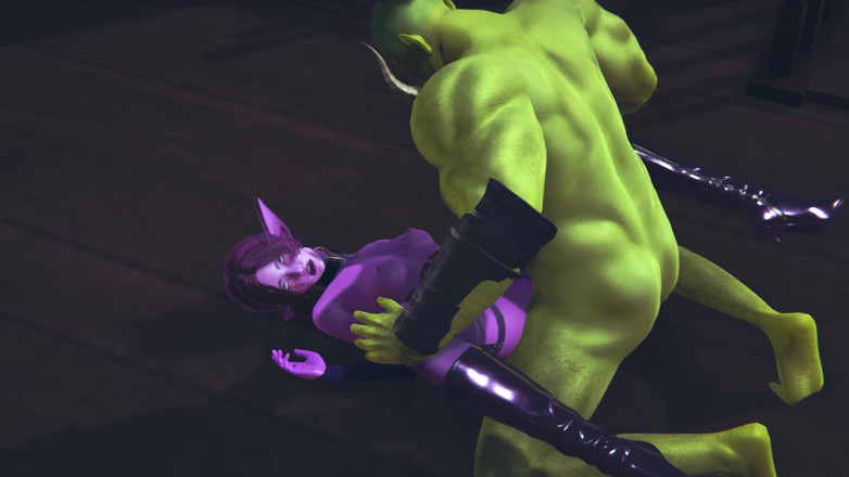 Waifu club 3D: Elfo obtiene preñada en el coño de gran orc