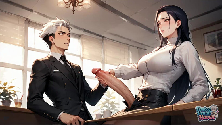 Femboy Hentai Haven: Přehlídka phat butt transvestite v kavárně promění největší femboy v...