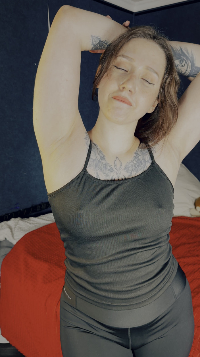 JessLuxor: Tattooed Brunette Tease Asian Beauty, Underarm &amp; Cleavage Focus