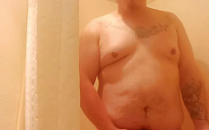 Cock cowboy: Jerking thick cock in shower homemade