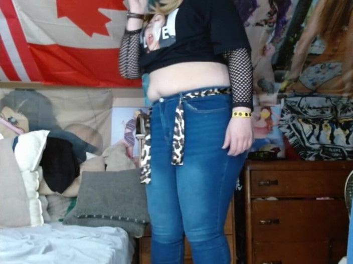 CosmicJones88: Fat Sissy with Tits Wearing and Stripping Out Them Tight...