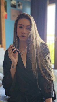 Asian MILF with Glasses in Silk Robe