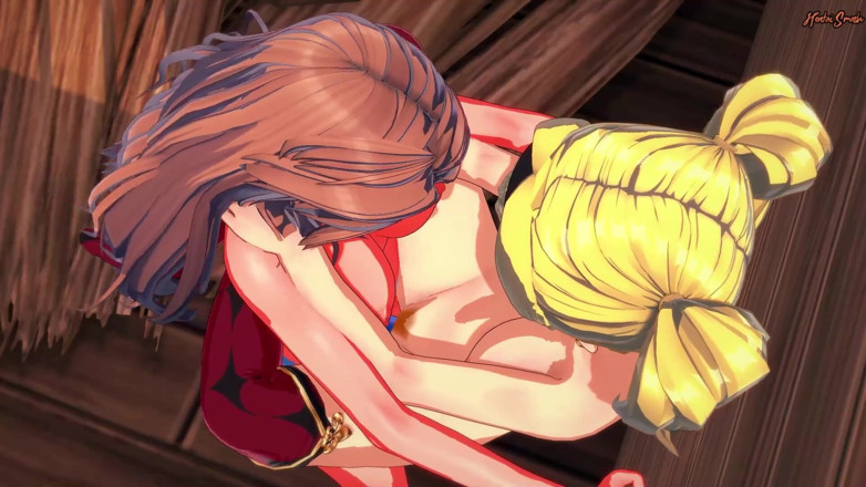 Hentai Smash: Katalina and Zeta have lesbian sex, gets strapon fucked against...
