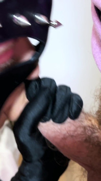 Shiny Pantyhose with Hole Tease - Sloppy Blowjob Footjob & Cumshot on Legs