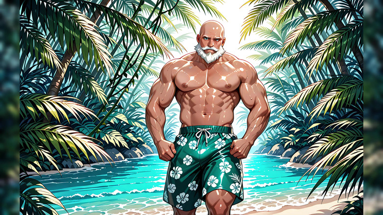 Erotic Man: Pria tua botak yang tampan bertelanjang dada