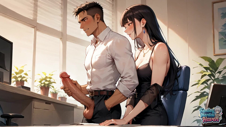 Femboy Hentai Haven: Luxusní transvestite naplní kancelář dobrotou Her Butt v vynikajícím femboy...