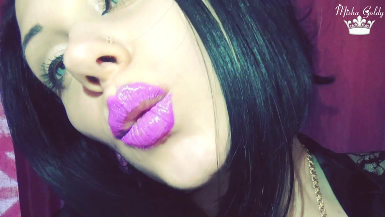 Goddess Misha Goldy: Purple glossy lips