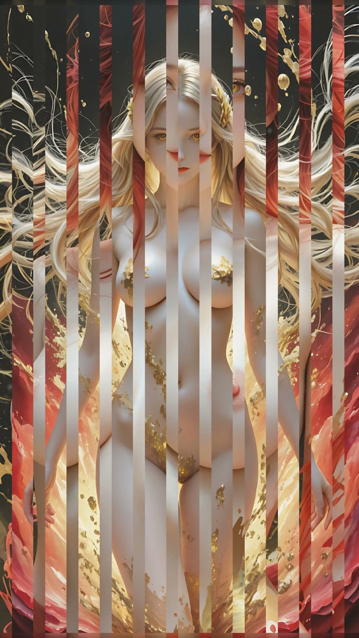 LustRender: Fragmented in Crimson-gold Ribbons