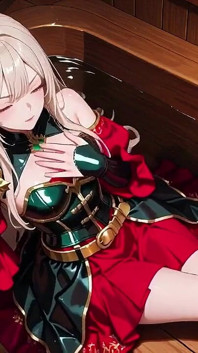 Forbidden Fantasy in Red & Green Armor! Blonde Knight Lounges Seductively While Her Silver -haired Partner Kneels to Serve