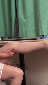 Sexy teen makes guy lick her nylon legs