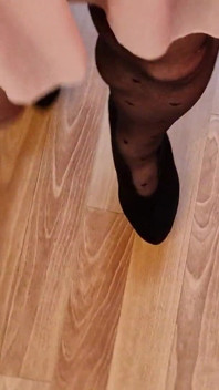 Sexy Trio of High Heels, I Secretly Walk in Their Pantyhose and Play with the Heels