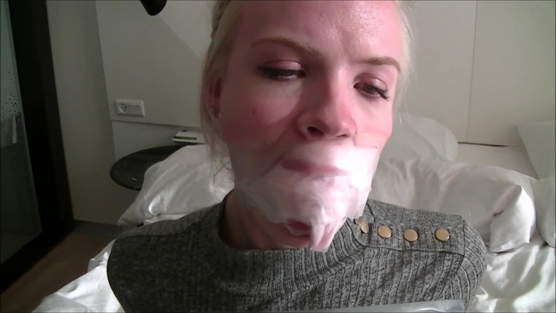 Selfgags classic: Scandinavian Blonde All Gagged Up!