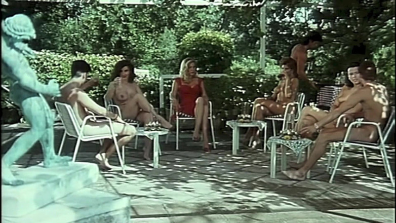 Inthe MILF room: Vintage orgie in de tuin met harige kutten en harde...