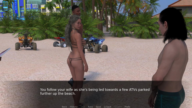 Dirty GamesXxX: Paradise City: esposa gostosa vestida sexy caminha na praia com...