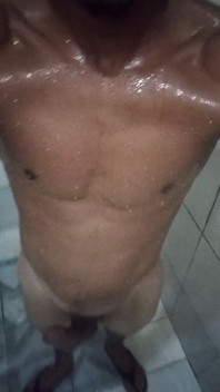 Brazilian Brunette 16cm Thick in the Shower - Hairy Hard Cock Taking a Hot Shower