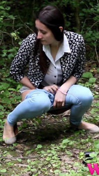 Desperate Girl Full Bladder Pee in the Forest and Empty Herself on the Ground
