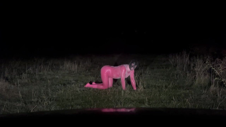PervyLara: Pink Latex Petplay Outdoor Sissy