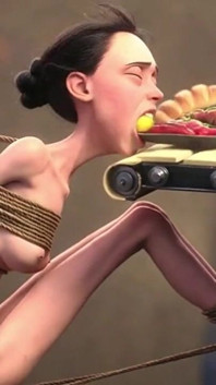 Ragazza magra in schiavitù con la corda - sessione di alimentazione non-stop