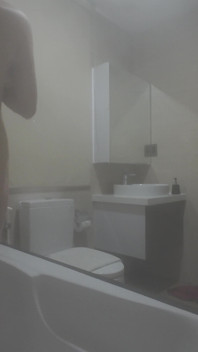 Playing with My Big Thick Cock as I Watch My Step Sister Shower