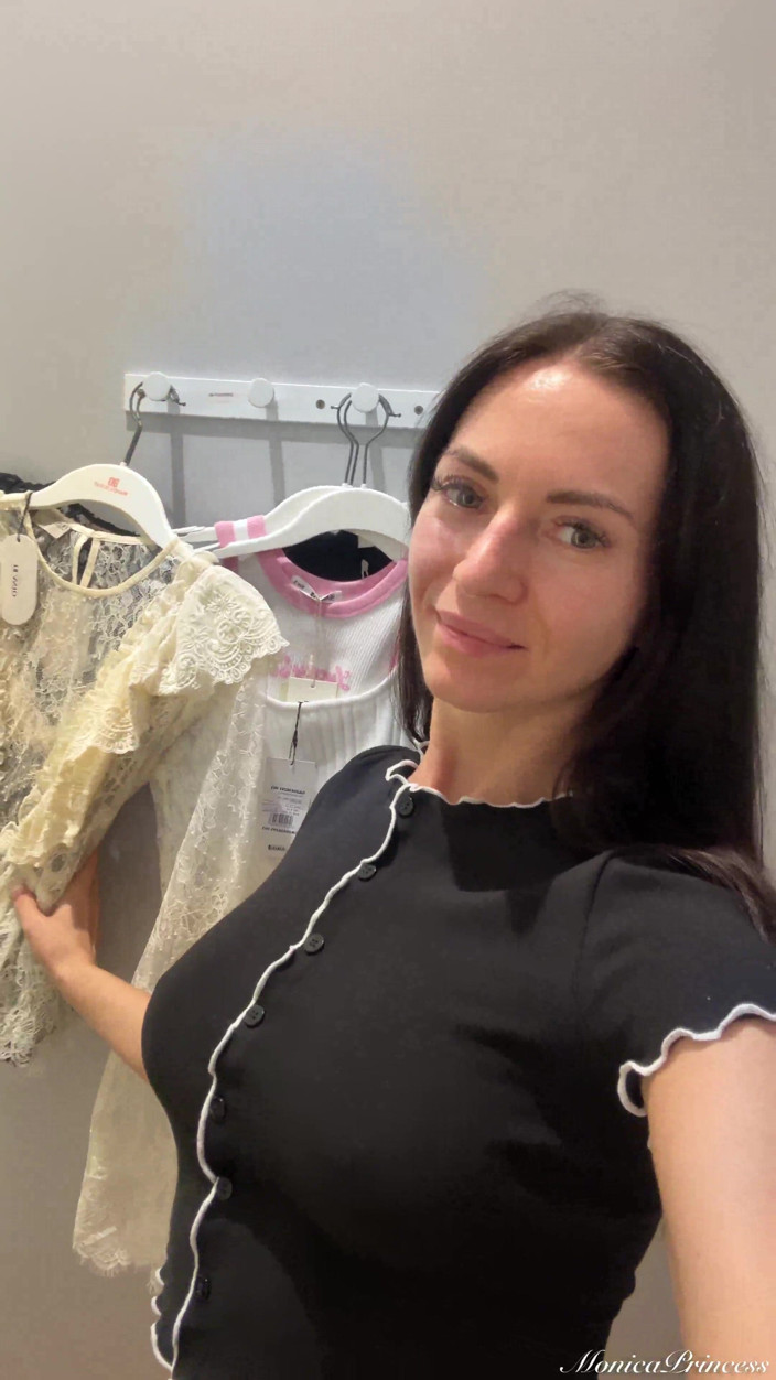 Princess Monica: Tops Try on in a Locker Room, Big Boobs Flashing 