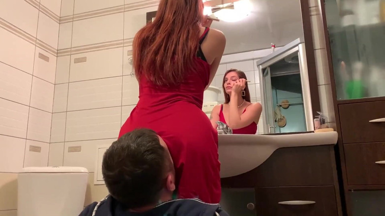 Petite Princesses Femdom: Mistress Sofi in red dress use chair slave - ignore facesitting...