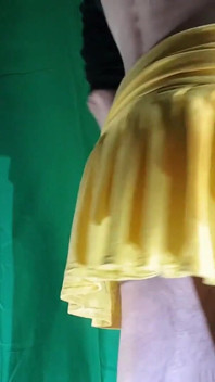 Tiny Yellow Plaid Thong Under Yellow Skirt