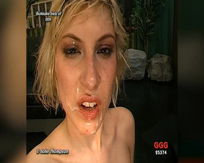GGG John Thompson Classic Retro: Blonde en Aziatische sletten bedekt met bukkake-ladingen in gezicht - sperma...