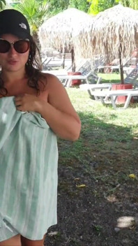 Hot Stepsister Expressiagirl Shows off Her Assets at a Public Waterpark and Gives Stepbrother a Blowjob There