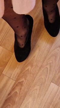 Sexy Trio of High Heels, I Secretly Walk in Their Pantyhose and Play with the Heels