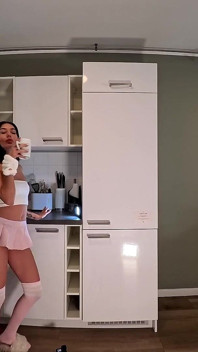 Short Pink Mini Skirt and Panties with Over Knee Socks Is Only the Start She Takes off Underwear to Flash Her Shaved Pussy