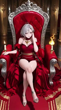 銀の女王が黄金の玉座に!赤い絹、怠惰な視線、そしてとろけるようなからかうような視線
