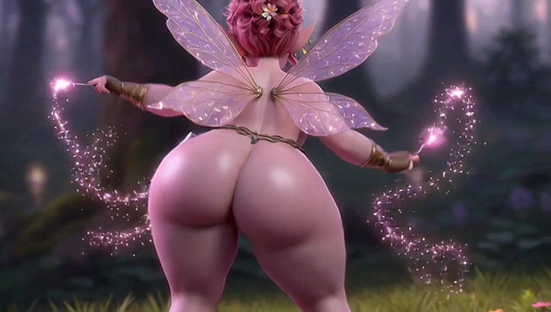 Animate golden: Thicc pink fairy twerking enorme cu com varinha mágica