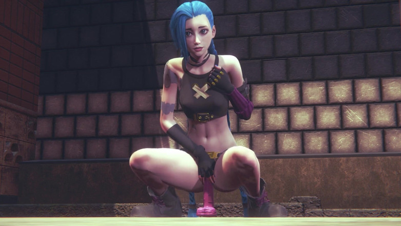 Waifu club 3D: Jinx encontrou um vibrador rosa na rua e cavalga