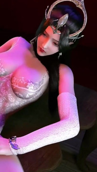 Une strip-teaseuse asiatique sexy nue ses seins parfaits avec une grosse bite