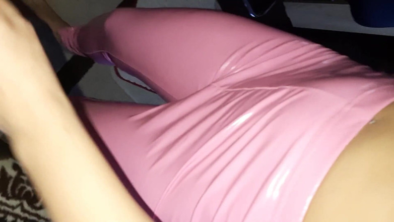 Shiny leather assfuck: Shiny latex asss teasing my cock and pissing in her...
