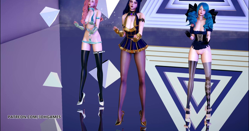 3D-Hentai Games: Plotka Seraphine Gwen Caitlyn seksowny striptiz
